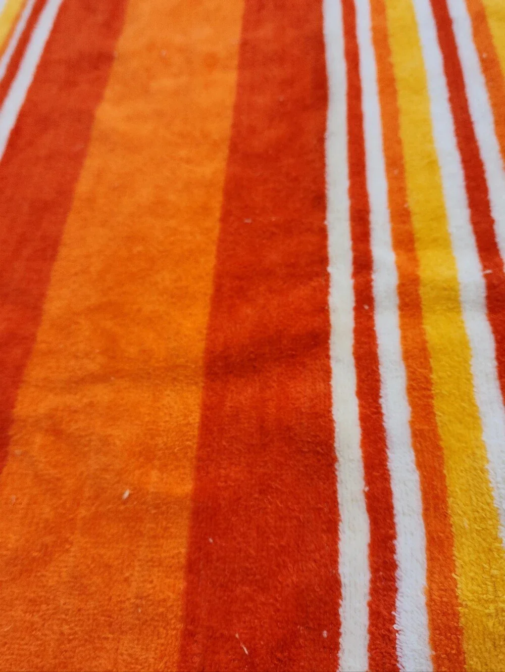 Vtg. Cannon Vibrant Striped Bath Towel Orange Gold White Fringed Cotton 22